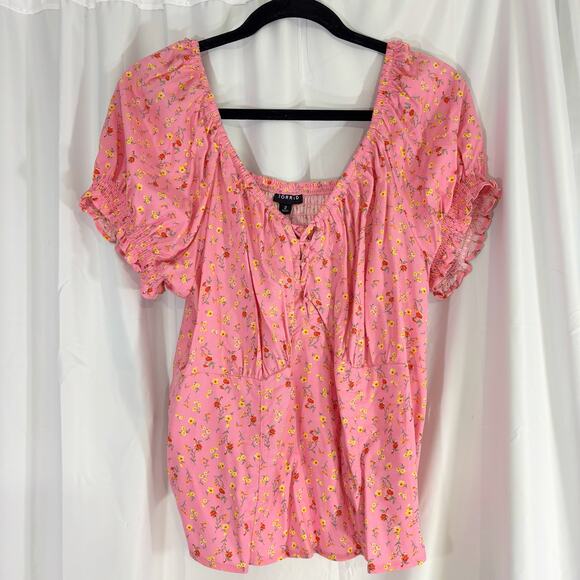 Torrid Pink Challis Puff Sleeve Crop Top Size 2 (18/20) Women’s Plus Casual - Picture 3 of 9